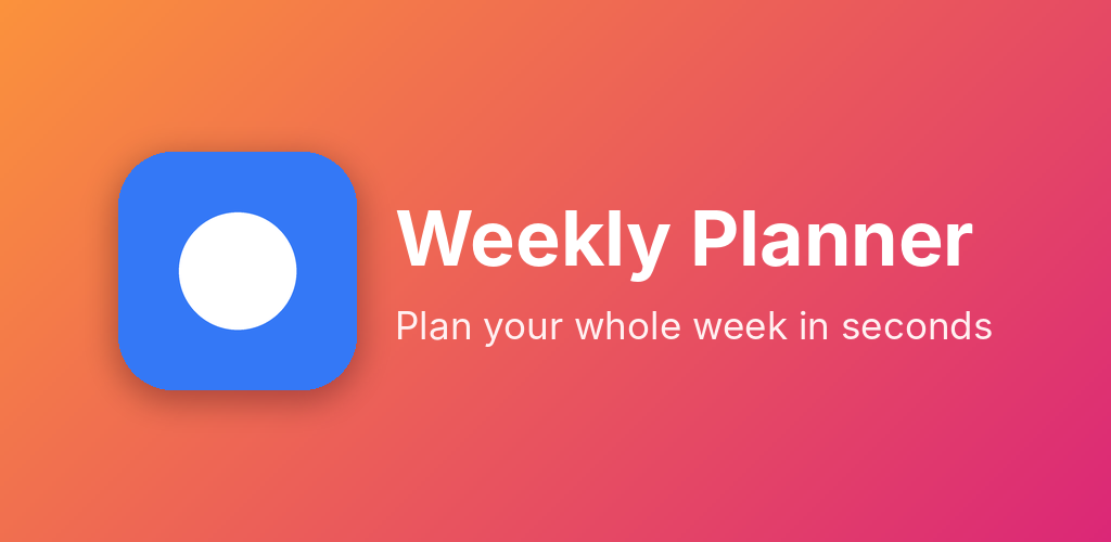 A feature graphic with an app icon, title and tagline on an orange-pink gradient